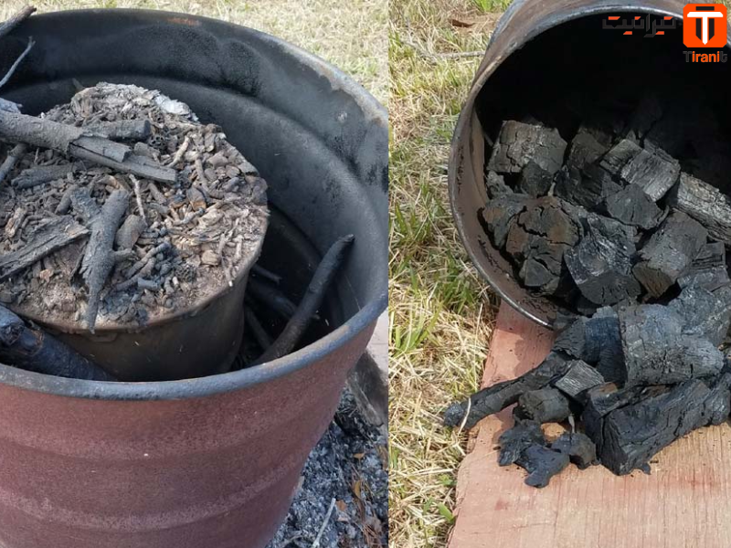 مراحل تهیه زغال با بشکه